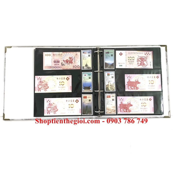 Album tiền quốc tế và 20 phơi tiền 3 ngăn đen đựng 120 tờ tiền - SP005243